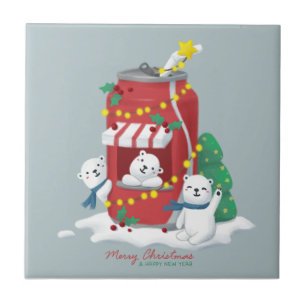 Azulejo Feliz Navidad: Oso Polar y lata de soda