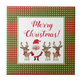 Azulejo Feliz Navidad Personalizado Santa Claus Reindeer