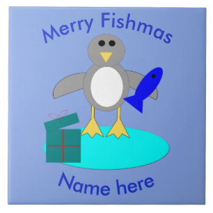 Azulejo Feliz Navidad Pesca Pingüino Tile