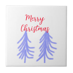 Azulejo Feliz Navidad pino pino púrpura rojo púrpura y agu