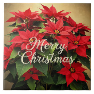 Azulejo Feliz Navidad Poinsettias Rojas