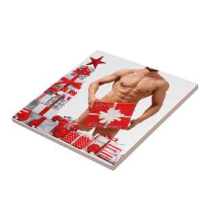 Azulejo Feliz Navidad SlipperyJoe regalo rojo blanco plata