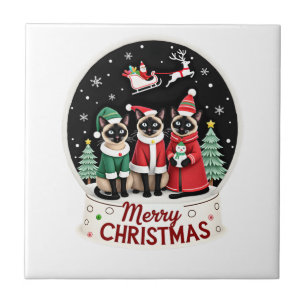 Azulejo Feliz Navidad Tres Santa Elfo Reno Siamés C