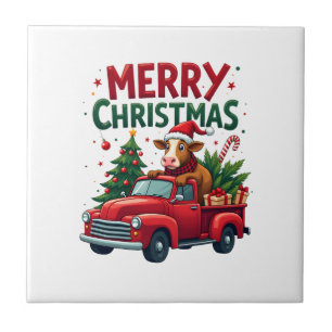 Azulejo Feliz Navidad Vaca Alta Escocesa Granjera Navidad 