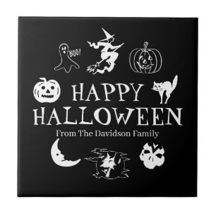 Azulejo Feliz nombre personalizado de Halloween espeluznan