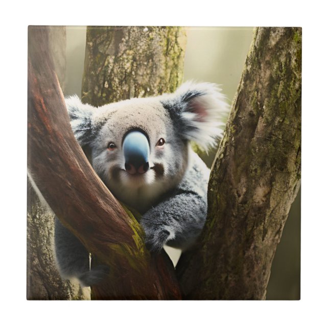 Azulejo Feliz Oso Australiano De Koala En Árbol, Mosaico D (Frente)