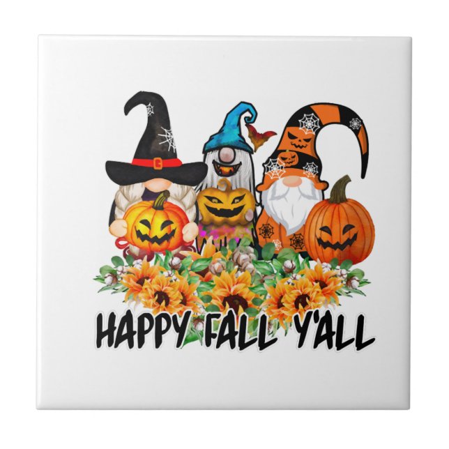 Azulejo Feliz Otoño a Todos Gnome Leopardo Gnome Girasol (Frente)