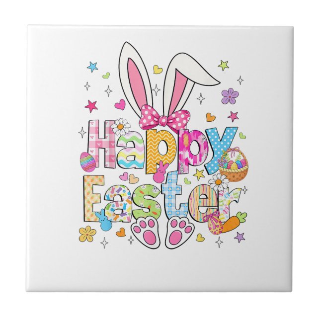 Azulejo Feliz Pascua 2026 Conejito Lindo Conejo Día de Pas (Frente)