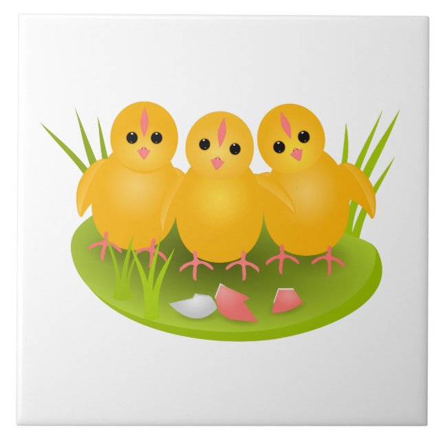 Azulejo Feliz Pascua, chicas amarillas sobre hierba verde (Frente)