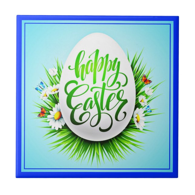 Azulejo Feliz Pascua con flores de primavera-23180 (Frente)