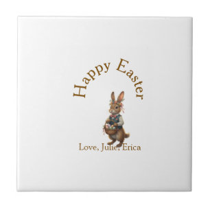 Azulejo Feliz Pascua conejo marrón con huevos amor añadir
