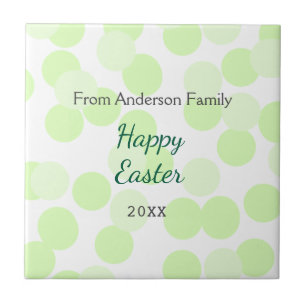 Azulejo Feliz Pascua lunares grises verdes apellido