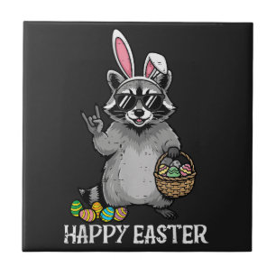 Azulejo Feliz Pascua Mapache Conejo