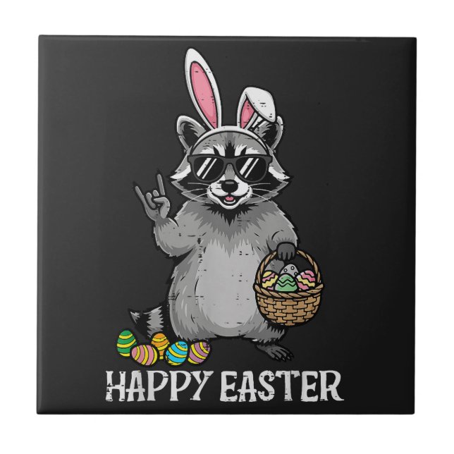 Azulejo Feliz Pascua Mapache Conejo (Frente)
