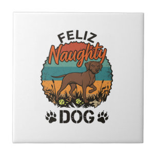 Azulejo Feliz Perro Travieso Marrón Huellas de Pata de Sol