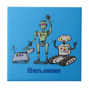 Azulejo Feliz personalizado de trío de robots lindos