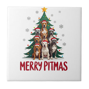 Azulejo Feliz Pitmas Pitbull Perro Suéter Feo De Navidad T