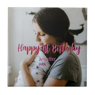 Azulejo Feliz primer cumpleaños niños bebé madre naranja r