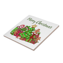 Azulejo Feliz Regalos de Navidad Alrededor Del Árbol