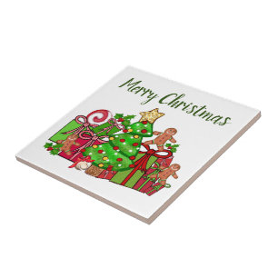 Azulejo Feliz Regalos de Navidad Alrededor Del Árbol