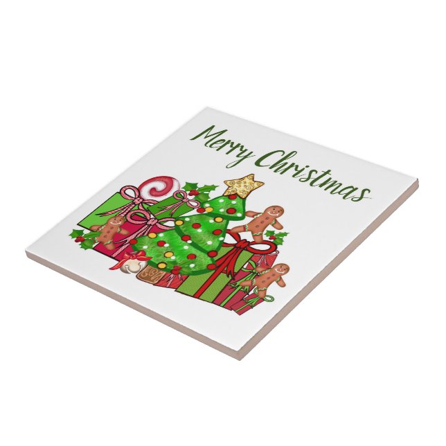 Azulejo Feliz Regalos de Navidad Alrededor Del Árbol (Lado)