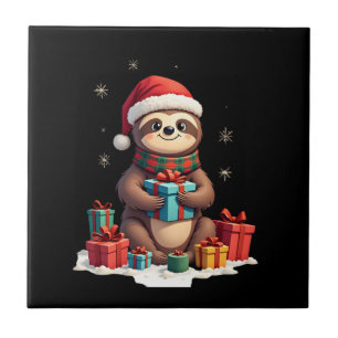 Azulejo Feliz Slothmas lindo perezoso de Navidad sombrero