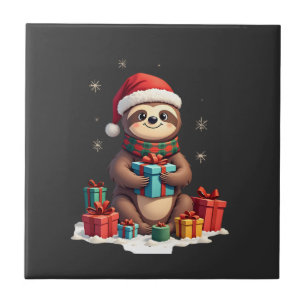 Azulejo Feliz Slothmas lindo sloth de Navidad sombrero de