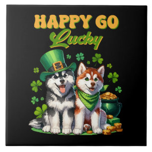 Azulejo Feliz y Afortunado Husky Lindo Día de San Patricio