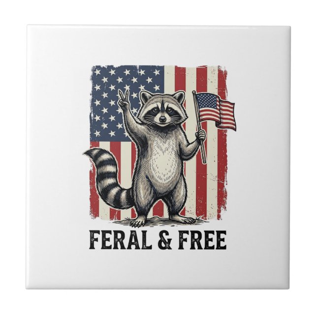 Azulejo Feral and Free Patriotic Raccoon Vintage Shirt Des (Frente)