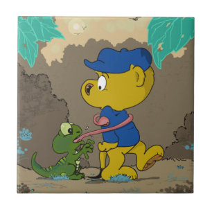 Azulejo Ferald y el bebé lagarto