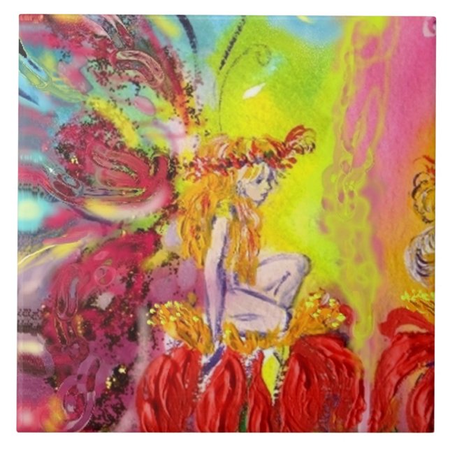 Azulejo FERIA DE ARENA CON FLORES ROJOS Fantasía (Frente)