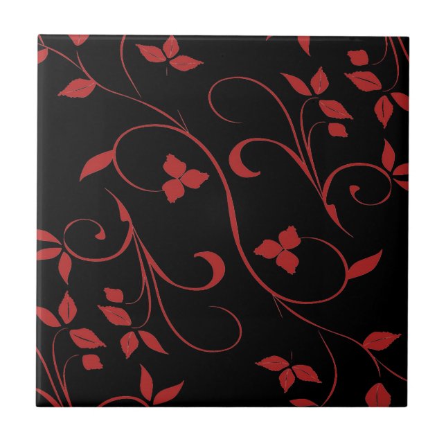 Azulejo Fern decorativo rojo y negro asombroso (Frente)
