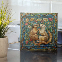 Azulejo Ferrets en amor Diseño romántico Art Nouveau