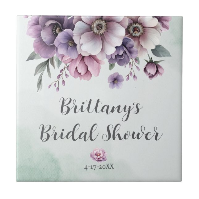 Azulejo Festejo Nupcial Floral Lavanda y Verde (Frente)