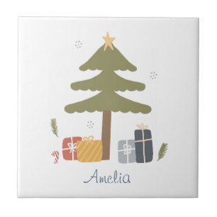 Azulejo Festividad nórdica personalizada de árbol de Navid