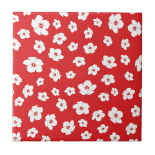 Azulejo Festividades Navidades Rojo Blanco Hibiscus Flor