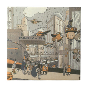 Azulejo Ficción científica urbana vintage París, Steam Pun