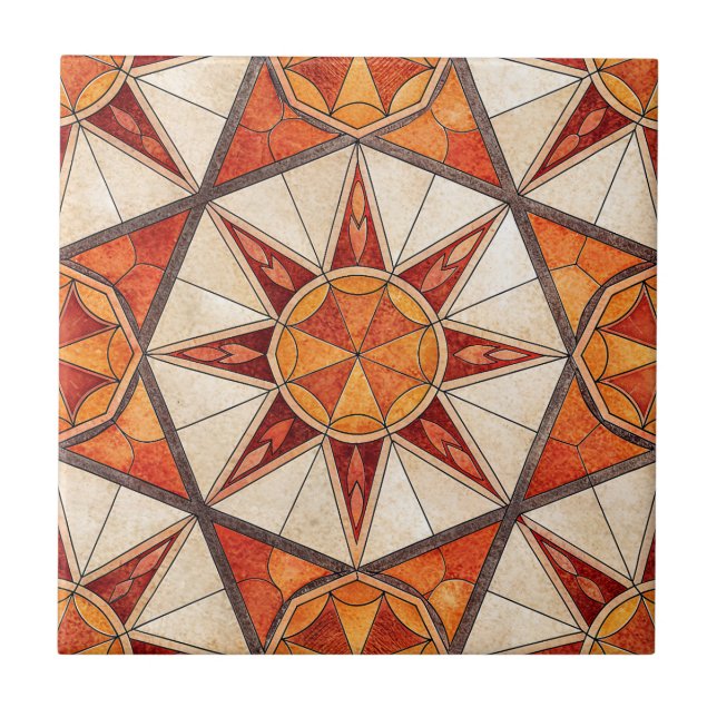 Azulejo Fiery Red and Orange Starburst - Geometric Mosaic (Frente)