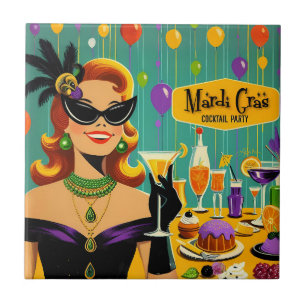 Azulejo Fiesta de cóctel Retro 50s Mardi Gras Martini