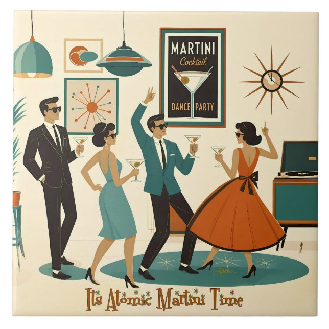 Azulejo Fiesta de Cócteles Es Hora del Martini Atómico de  (Frente)