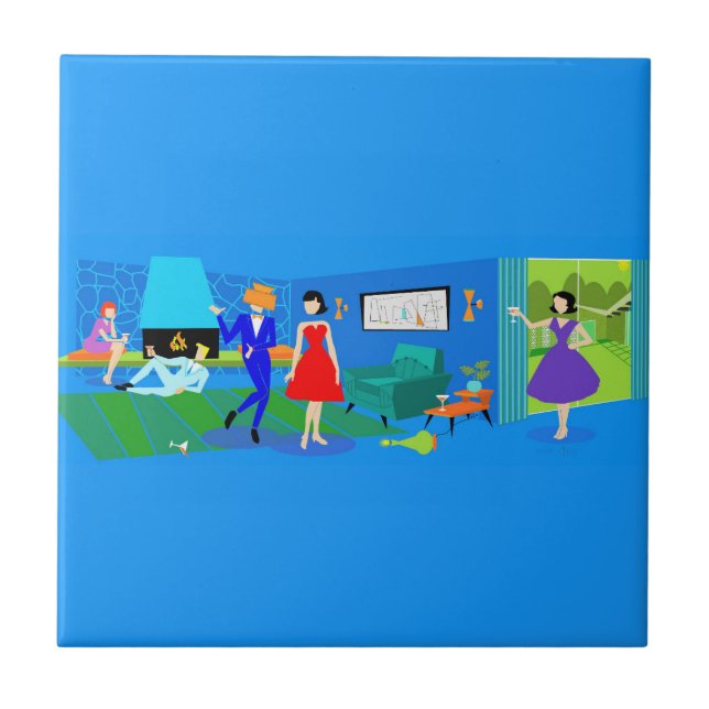 Azulejo Fiesta de copos de la Palm Atómica  de Cerámica (Frente)