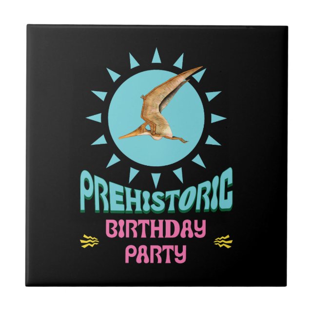 Azulejo Fiesta de Cumpleaños Prehistórico Pterodáctilo Din (Frente)