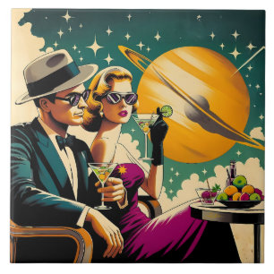 Azulejo Fiesta de Gangsters con Martini de la Era Espacial