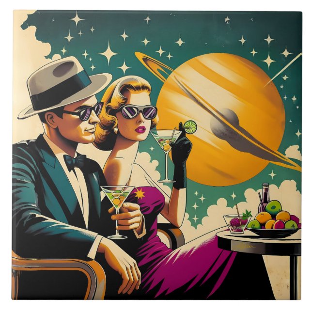 Azulejo Fiesta de Gangsters con Martini de la Era Espacial (Frente)