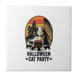 Azulejo Fiesta de gatos de Halloween Diseño de gatos de br