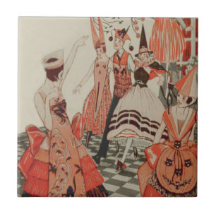 Azulejo Fiesta de Halloween Art Deco Gato Negro Calabaza