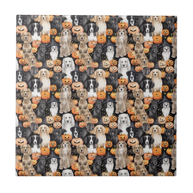 Azulejo Fiesta de Halloween para Perros - Razas de Perros  (Frente)