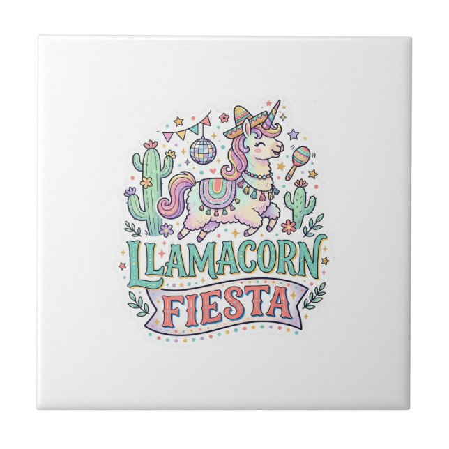 Azulejo Fiesta de Llamacornio Unicornio Vector Premium POD (Frente)