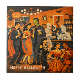 Azulejo Fiesta de Martini de Halloween Moderno de Mitad de