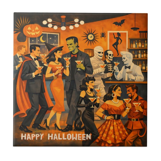 Azulejo Fiesta de Martini de Halloween Moderno de Mitad de (Frente)